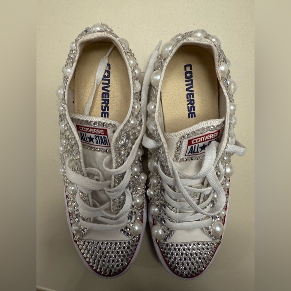 Hand Beaded and Crystal Converse All Star Low Top Sneakers - Picture 2 of 10